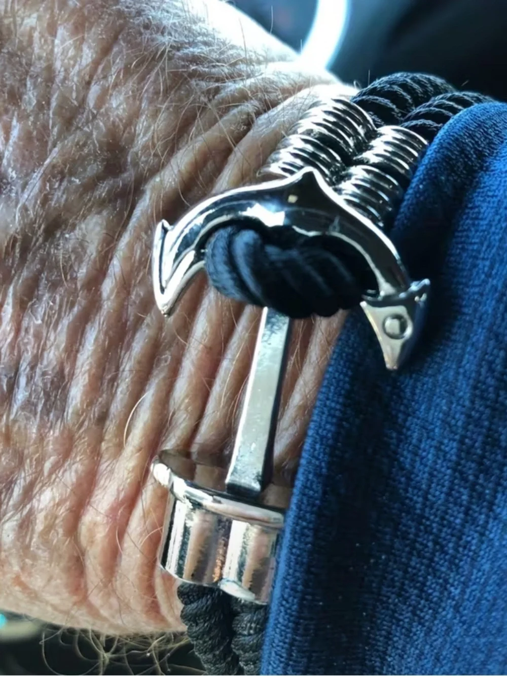 Men's Black Rope Bracelet with Silver Anchor Clasp